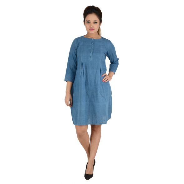 Indigo Blue Dress In Organic Cotton • Vritti Designs