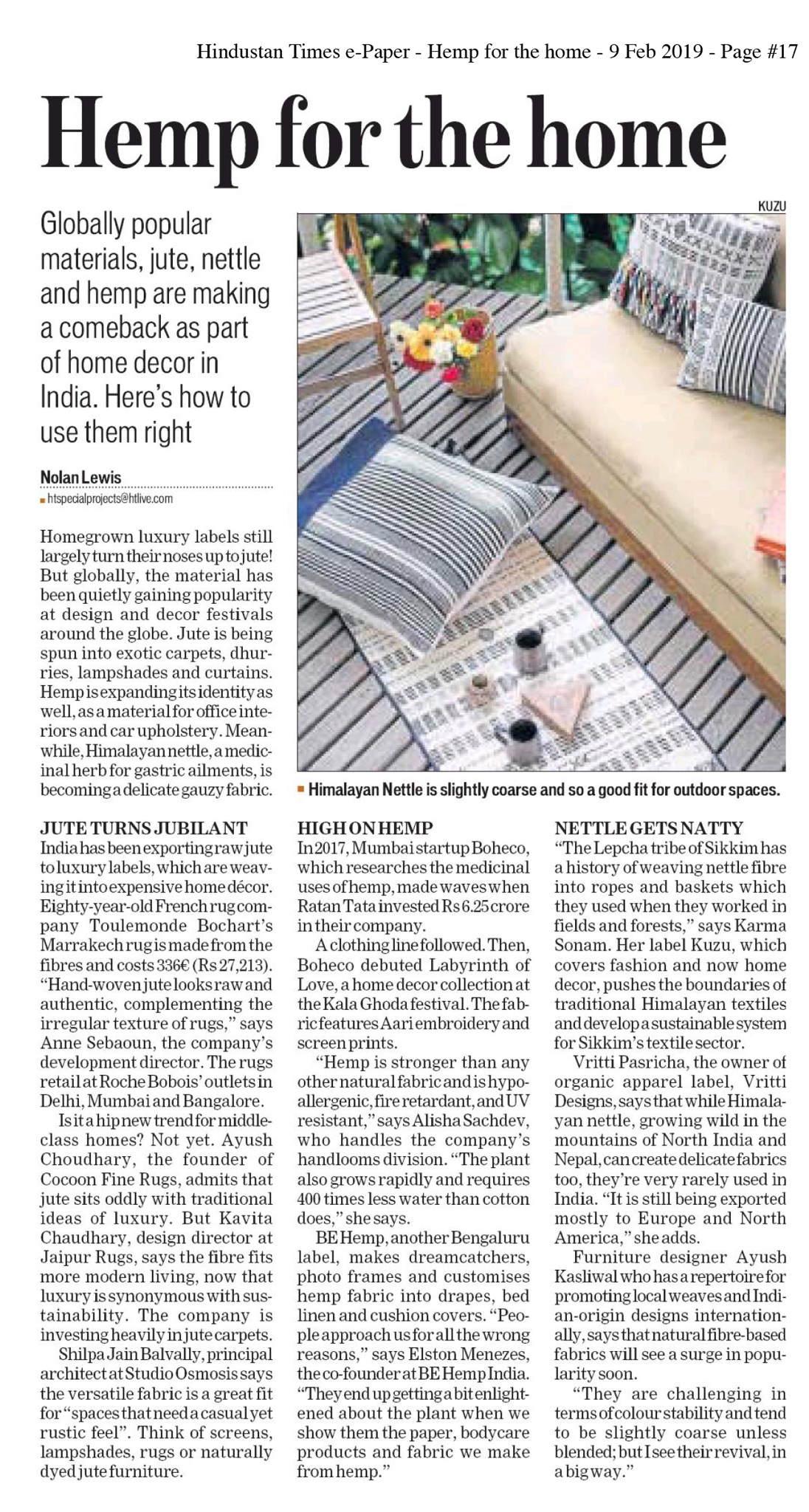 Hindustan Times – Hemp for the Home
