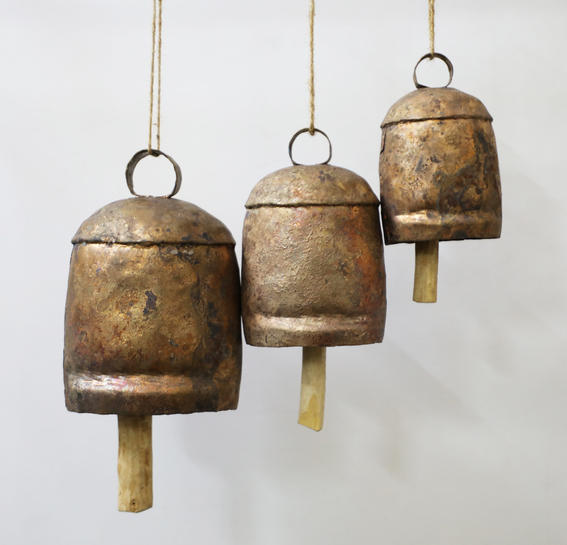 Antique Metal Cow Bells Wind Chime of 13 Bells • Vritti Designs