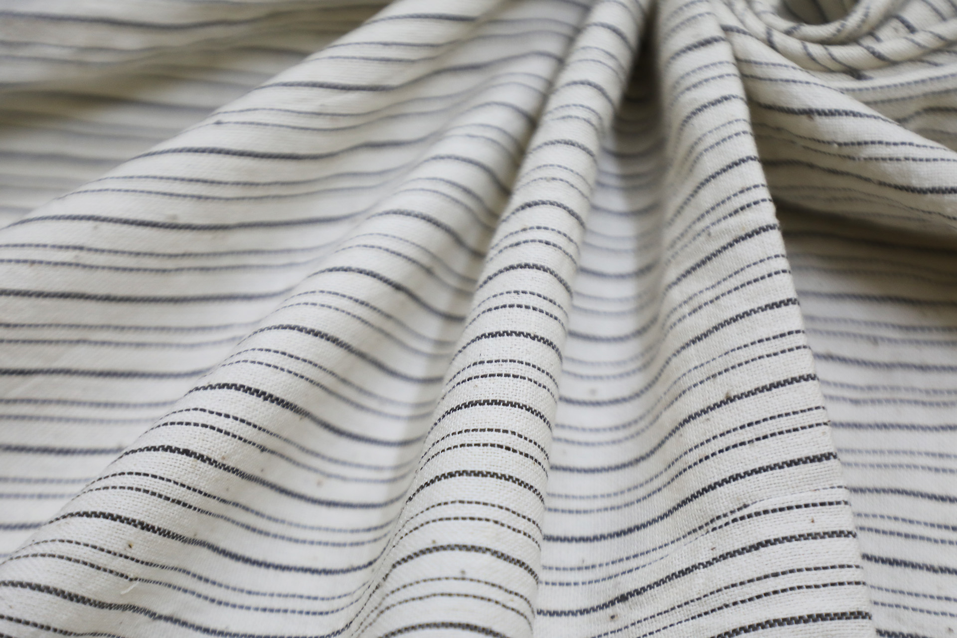 Handloom Organic Cotton Fabric in dark blue Stripes • Vritti Designs