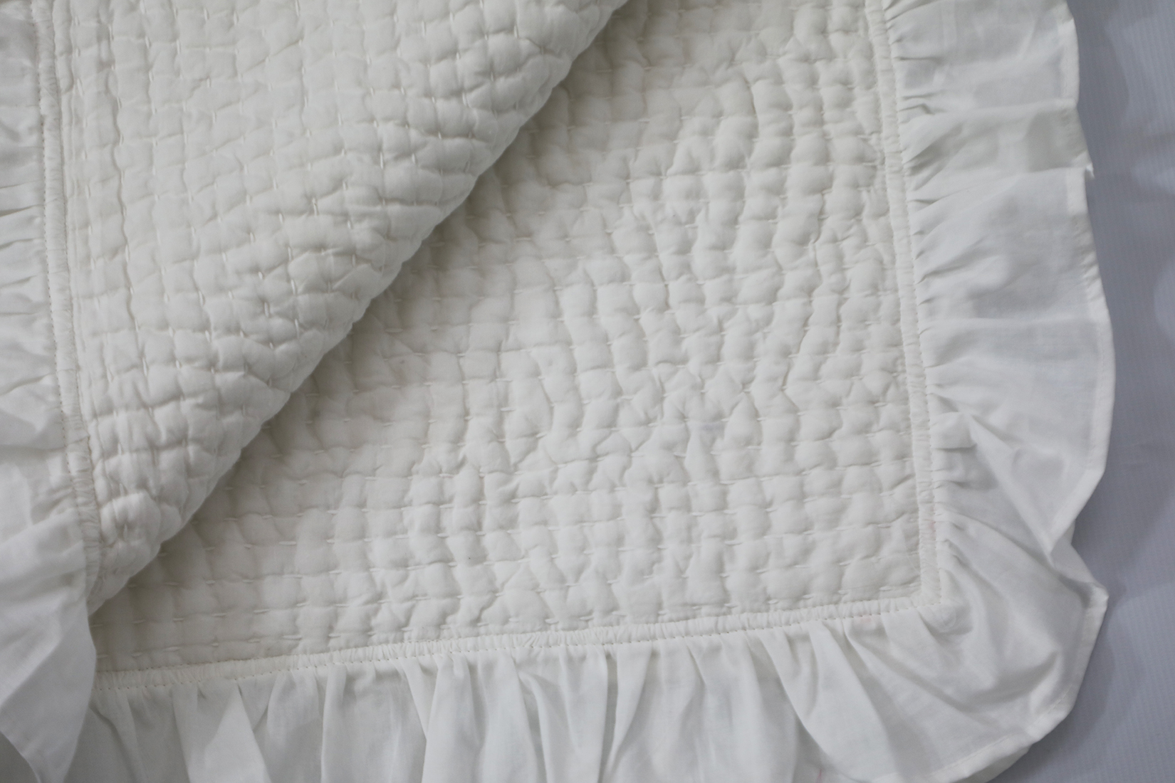 White Cotton Baby Quilt with Frill edges • Vritti Designs