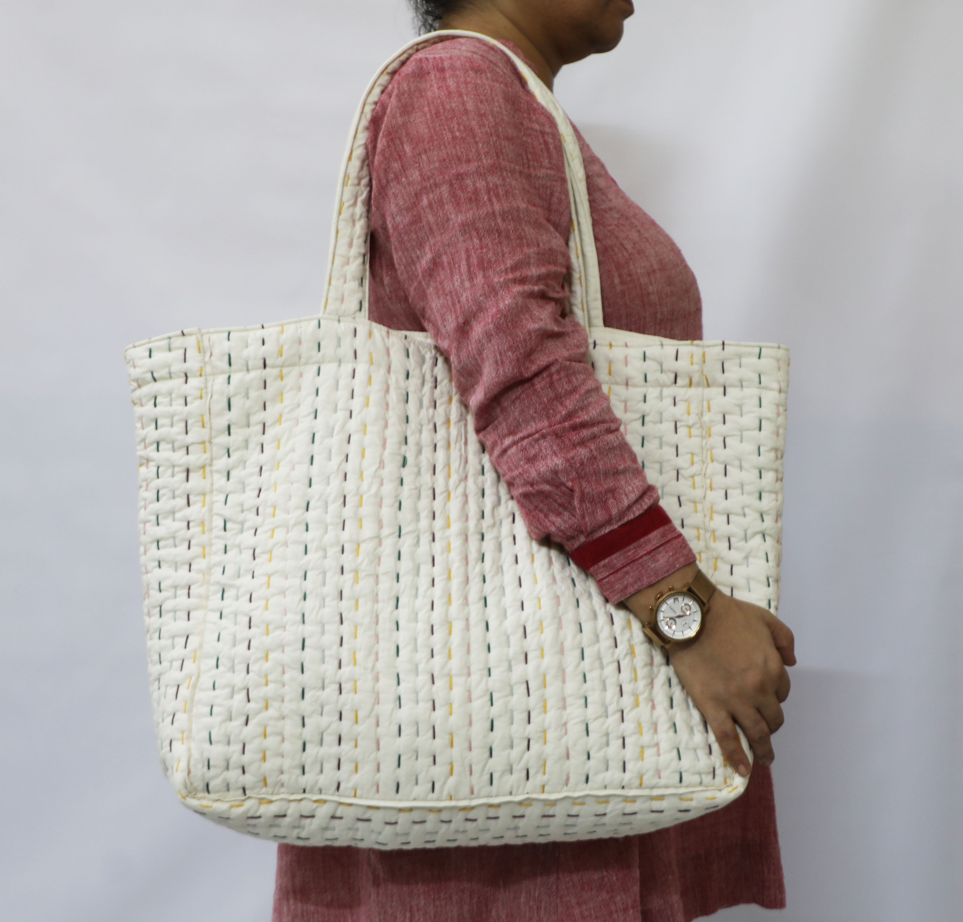 Quilted Handbag In Kantha • Vritti Designs