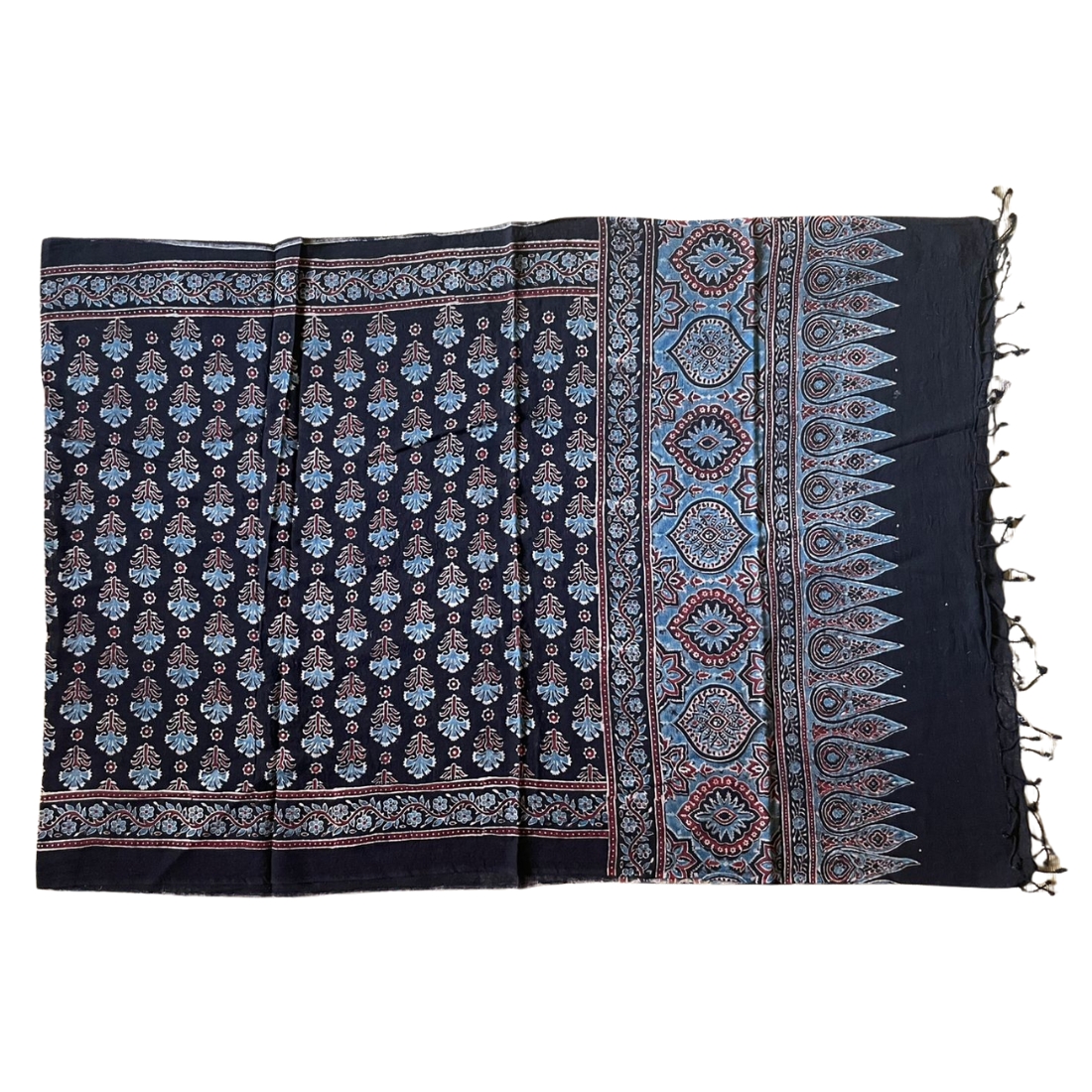 Ajrakh print Stole in cotton handloom black colour