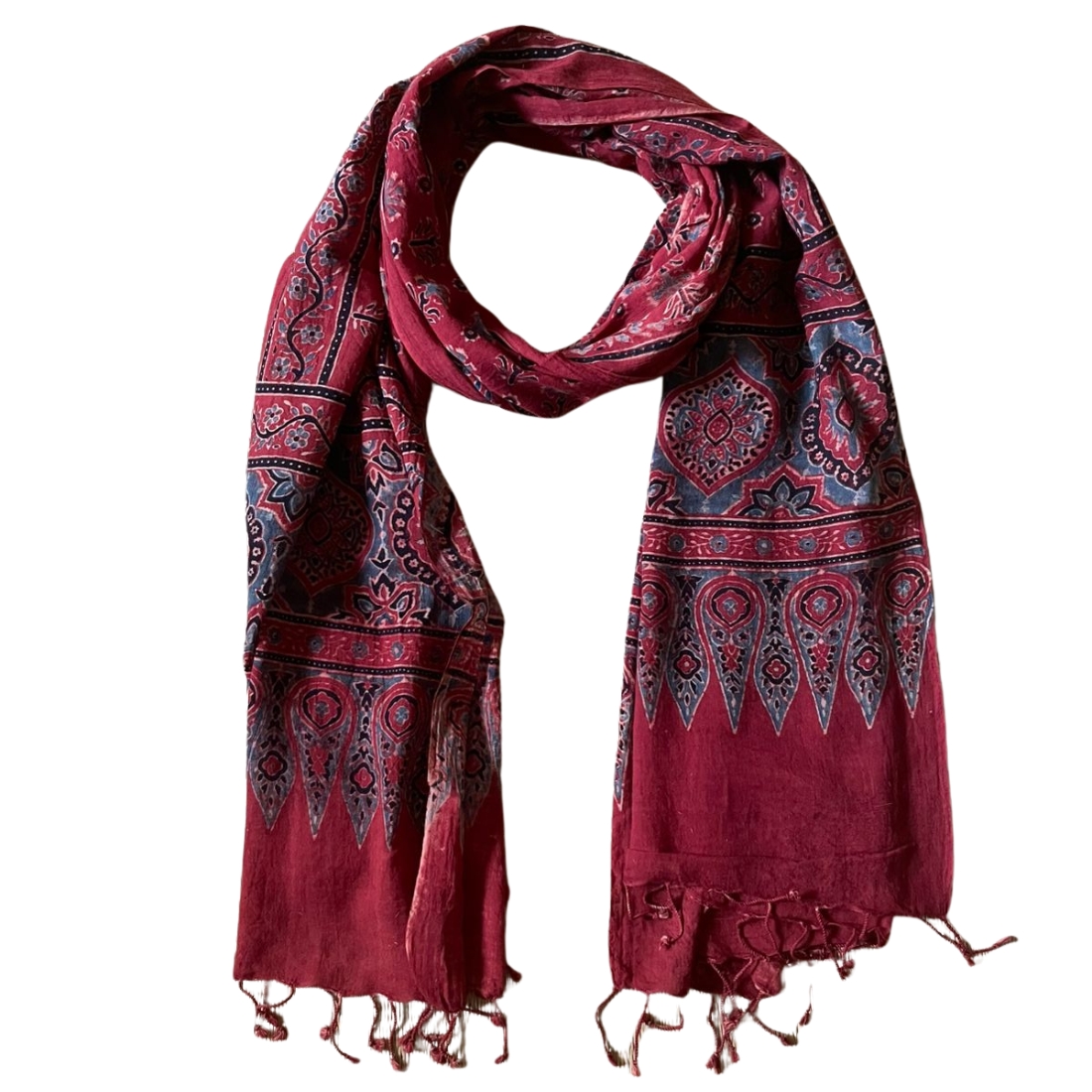 Embrace heritage with our Women Ajrakh Print Stole, featuring stunning indigo designs. Shop now