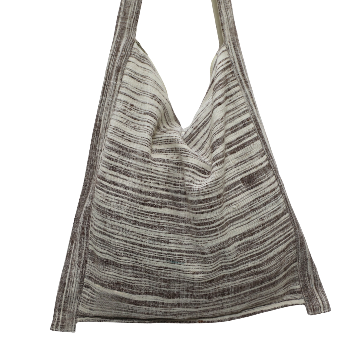 Cotton Jhola bag in Chocolate Brown Stripes - Image 2