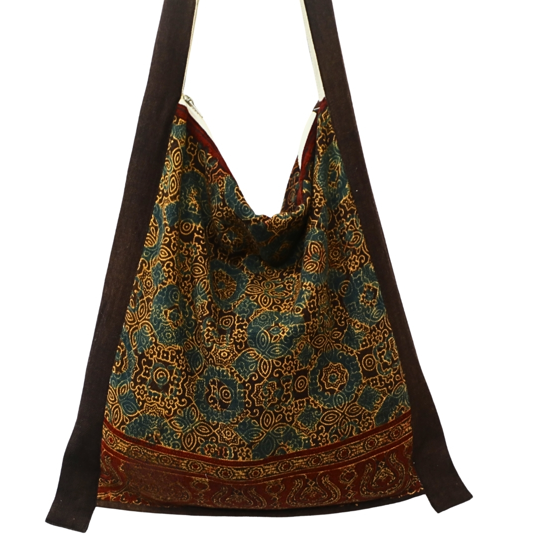 Printed Sling Bag In Hemp Cotton- Ajrakh Printed - Image 2